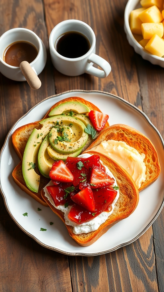 Toasted Bread Recipe A plate of toasted bread with various toppings on a rustic table.